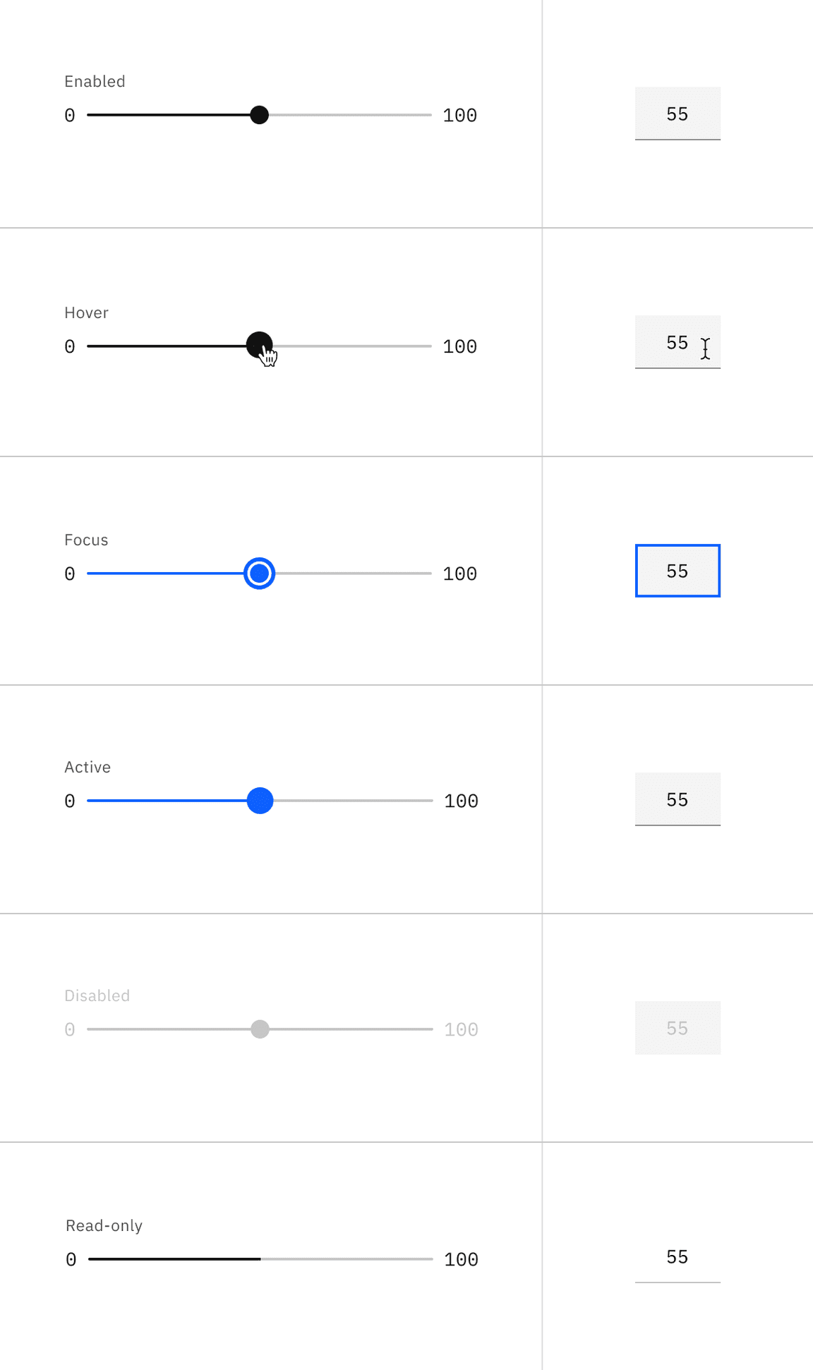 Example of slider states