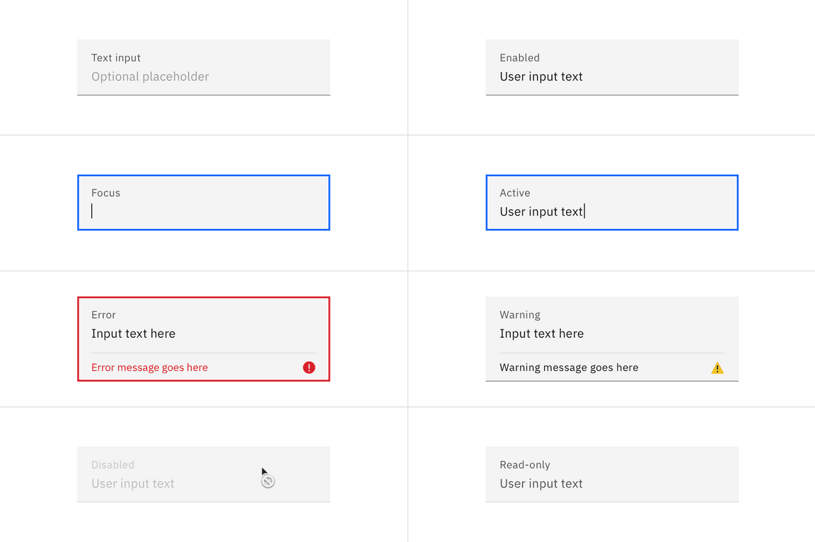 Text input states in the fluid style